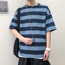 Load image into Gallery viewer, Fashion black and white striped short sleeve men t shirt summer Hot Sale loose Harbor style Vintage Casual All-match clotehs