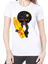 Load image into Gallery viewer, French Bulldog Surfer With Afro Hair Women's T Shirt Men Women Funny Pet Bull Dog Gyms Fitness Tops Tee Shirt
