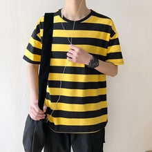 Load image into Gallery viewer, Fashion black and white striped short sleeve men t shirt summer Hot Sale loose Harbor style Vintage Casual All-match clotehs
